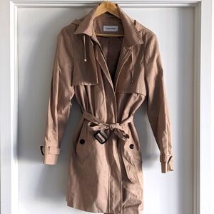 Tan Trench Coat with Hood (Women's L) Calvin Klein